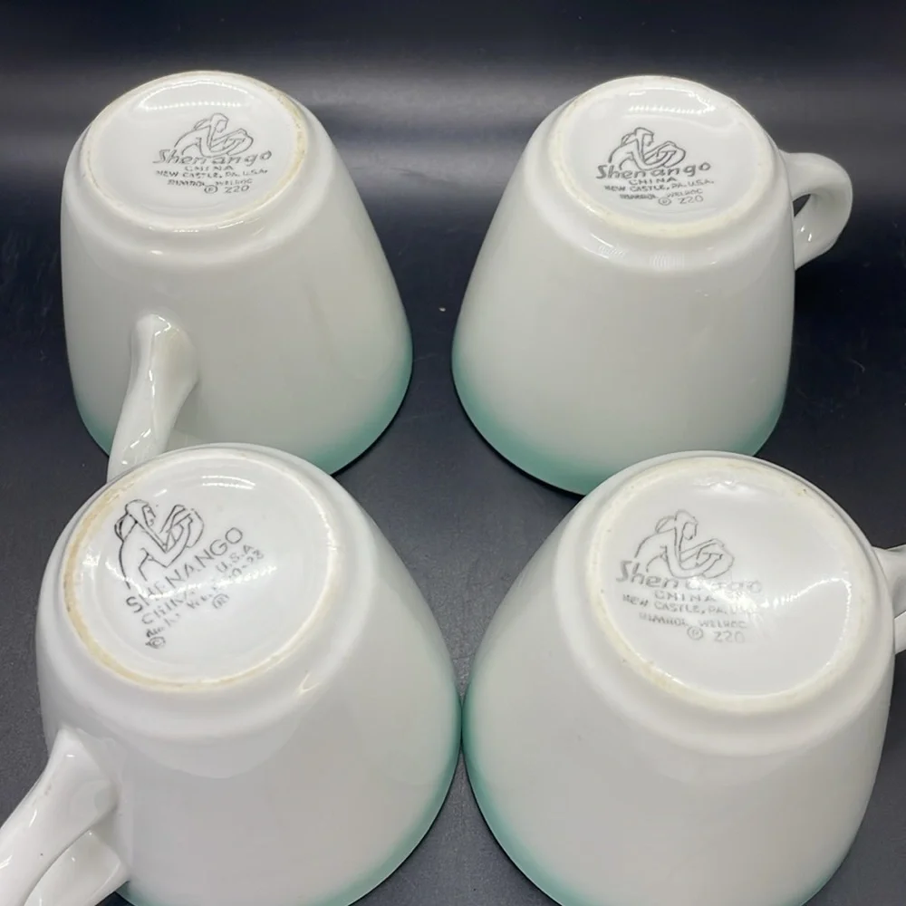 Vintage 40’s 50’s Shenango China seafoam teal diner mugs Set of 4